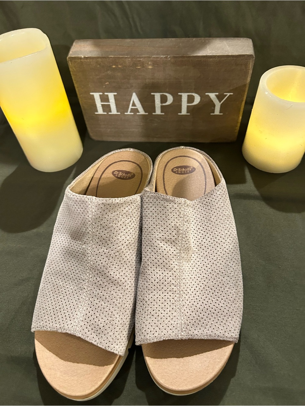 Dr. Scholl's Light Taupe Perforated Slide Mules